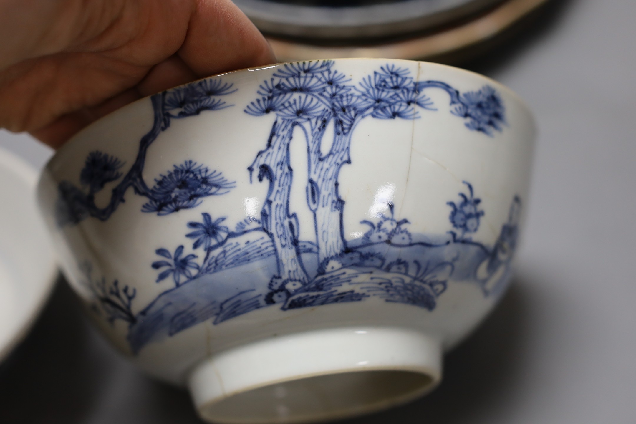 A group of 18th / 19th century Chinese blue and white plates and bowls, Largest 22 cm diameter